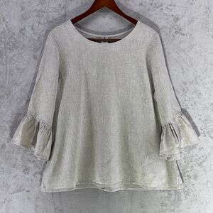 Crown Linen Designs Beige European Linen Bella Ruffle Sleeve Tunic Top Size XL